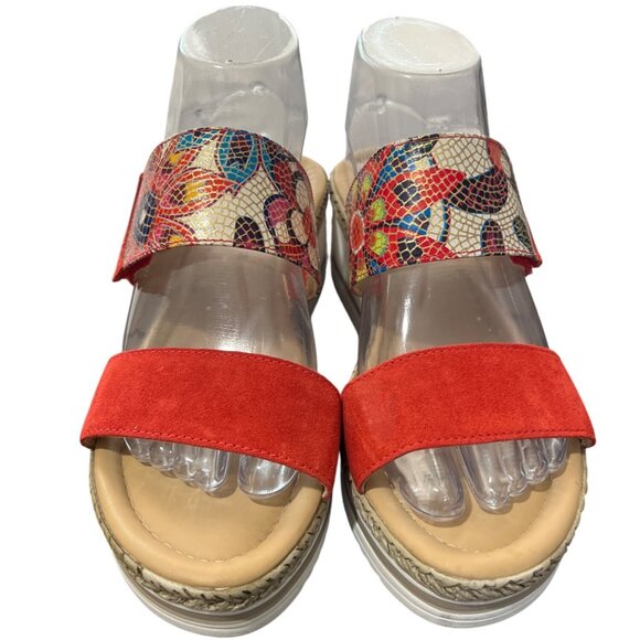 Spring Step Laveta Platform Wedge Sandal Italy Leather Red Floral EU 38 US 7.5-8 - Picture 4 of 9